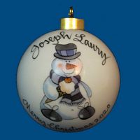 Personalized Hand Painted Christmas Ball with Snowman Eating Ice Cream