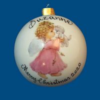 Personalized Hand Painted Porcelain Christmas Ball with Pink Angel