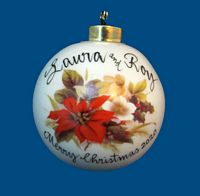 Personalized Hand Painted Porcelain Christmas Ball with Poinsettia