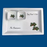 Personalized Hand Painted Rectangular Appetizer Plate with Dipping Bowls