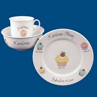 Personalized Hand Painted Porcelain Baby Dish Set with Cupcake Design*