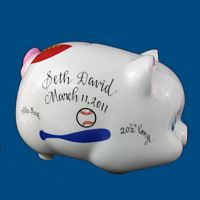 Personalized Hand Painted Porcelain Piggy Bank with Sports*