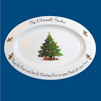 Personalized Hand Painted Porcelain Christmas Platter with Tree Design
