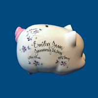 Personalized Hand Painted  Piggy Bank with Lavender Flowers*