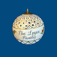 Personalized Hand Painted Porcelain Christmas Ball Ornament - Gold Trim