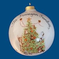 Oversized Personalized Hand Painted Porcelain Christmas Ball with Christmas Animal and Tree Design